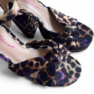 Betsey Johnson Leopard Print Platform Sandals with Purple Accents